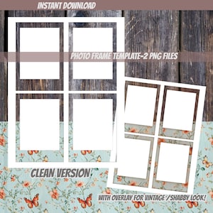 2 PNG Polaroid style photo frame templates overlay to design your own frames commercial use included digital photo frame templates