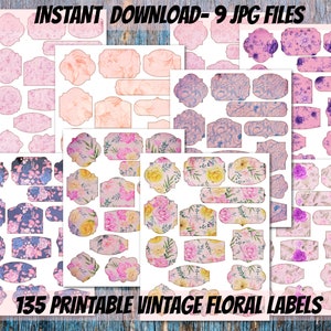 PRINTABLE Vintage floral labels sheet bundle-Flower pattern printable labels-digital download tags-junk journal-planner-kitchen organization