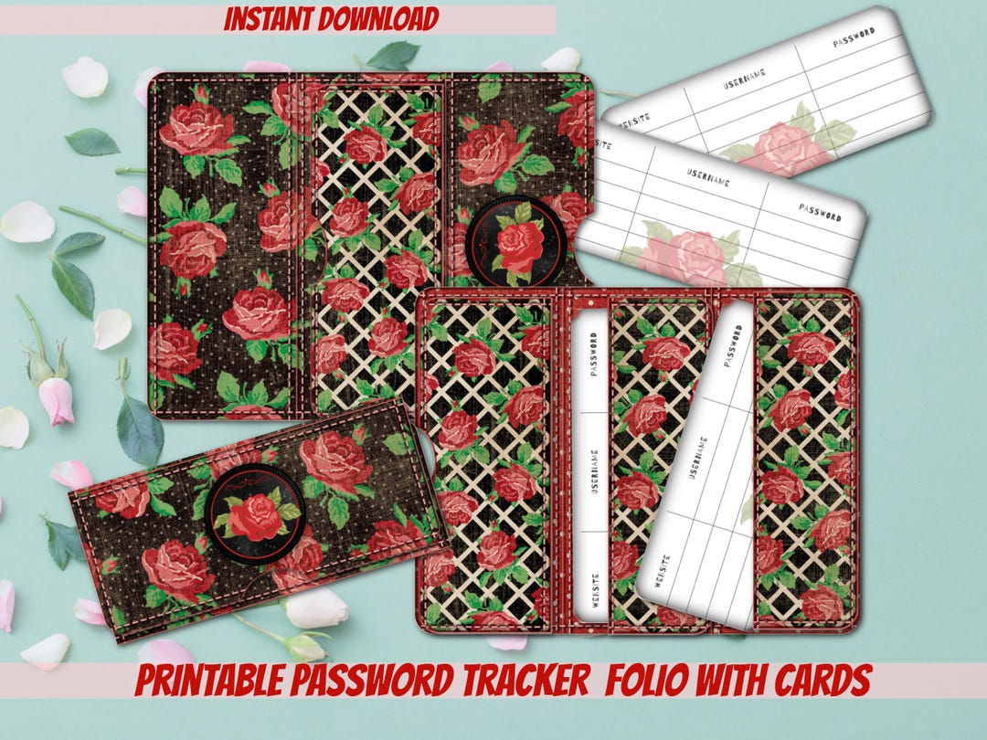 PRINTABLE Vintage Goth Rose Password Tracker Folder With Cards Password ...