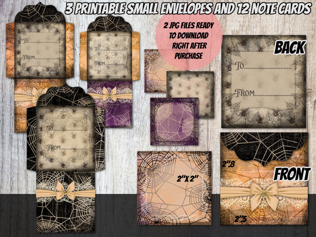 PRINTABLE Halloween Mini Note Cards With Envelopes-junk Journal Vintage ...