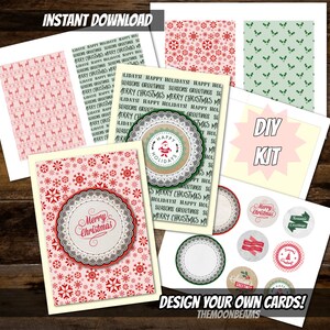 D.I.Y Printable Christmas card kit to make your own cards mute colors Christmas cards season greetings printable cards bundle Greeting cards