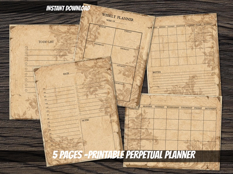 PRINTABLE Vintage Perpetual Planner Calendar Organization Sheet DIY ...