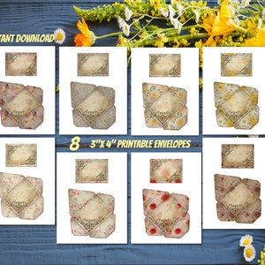 3"x4"PRINTABLE Vintage shabby floral mini envelopes and cards big bundle-digital flowers envelope bundle-junk journal envelopes-card making