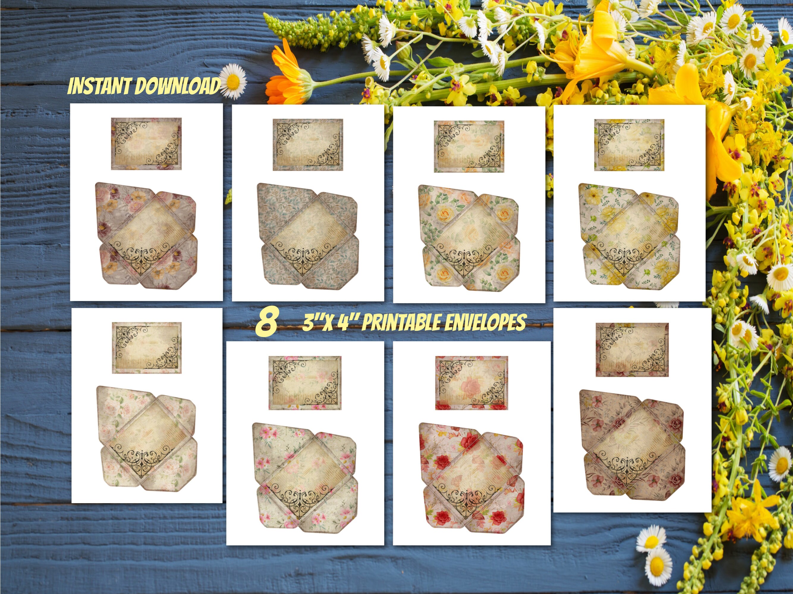 3"x4"printable Vintage Shabby Floral Mini Envelopes and Cards Big ...