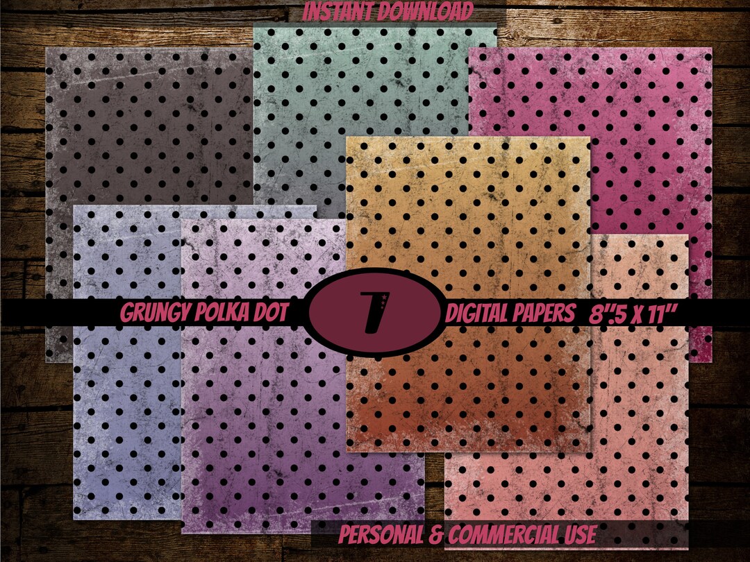 Grungy Vintage Polka Dot Digital Papers Junk Journal Vintage Card ...