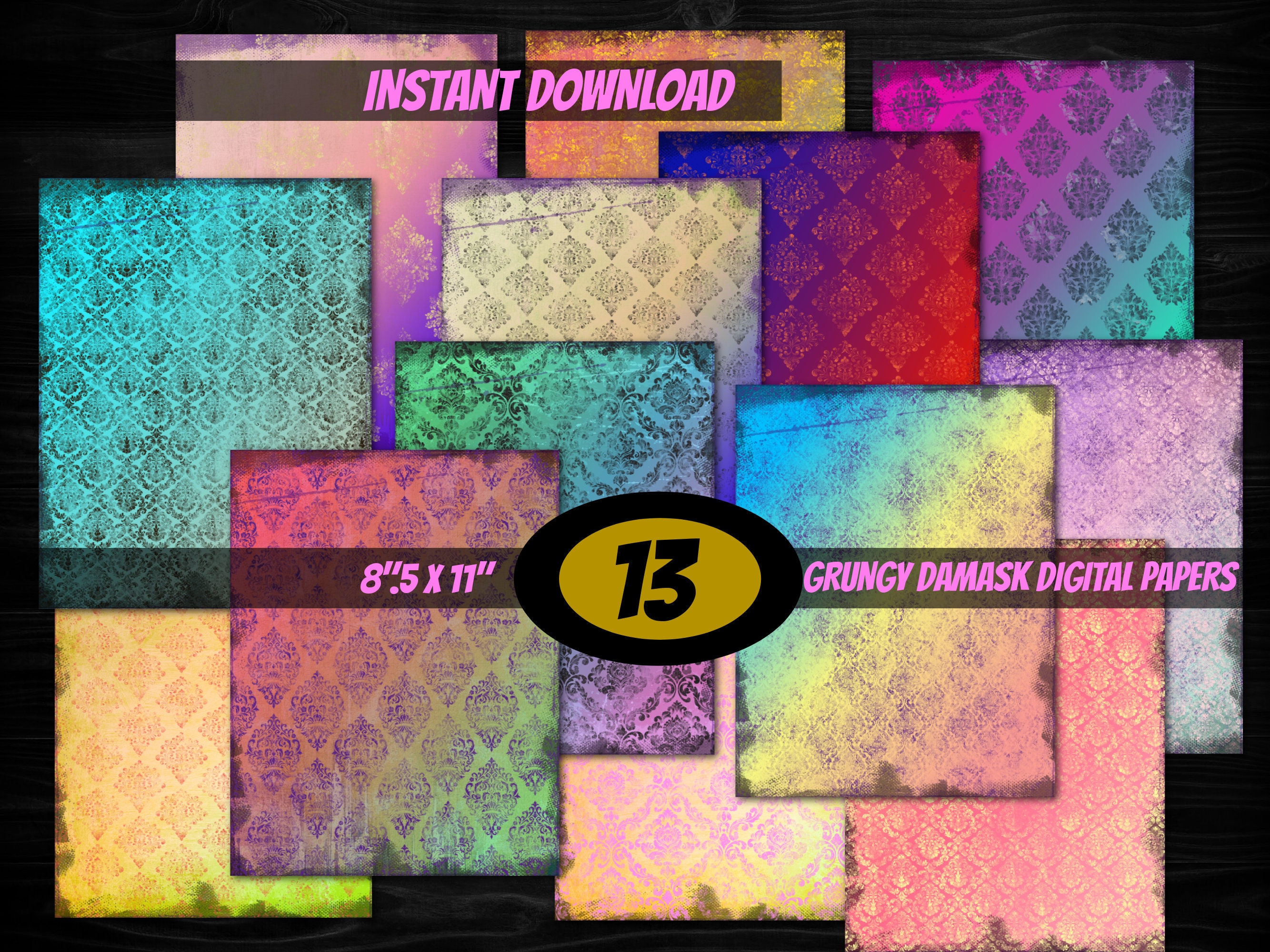 Paper Color Grungy Colorful Damask Digital Paper Texture Bundle-background Collage ...