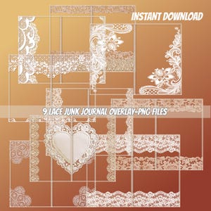 Neutral lace overlay for junk journal pages PNG junk journal frames commercial use design your own printable vintage pages frame template