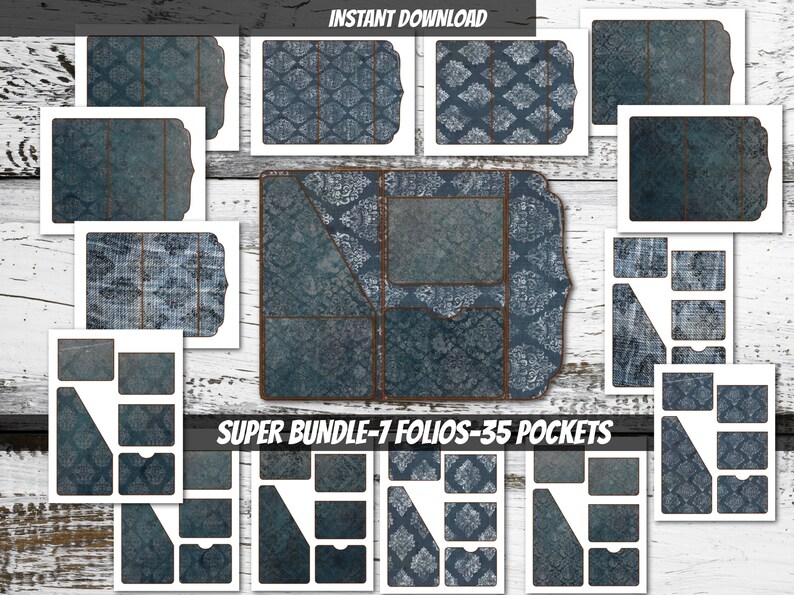 SUPER Bundle-printable Vintage Damask Denim Junk Journal Folio Bundle ...