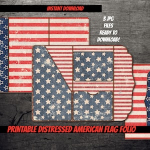 Printable distressed vintage American flag junk journal folio 4th of July folio with pockets Independence Day grungy junk journal folder