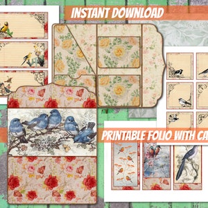 PRINTABLE vintage birds junk journal folio kit floral printable folio-DIY folder junk journal insert-bird ephemera diy bird lovers gift