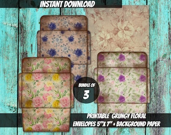 5"x7"PRINTABLE floral envelopes-grungy spring junk journal-scrapbooking-vintage envelope-vintage floral envelope-DIY envelope-digital file