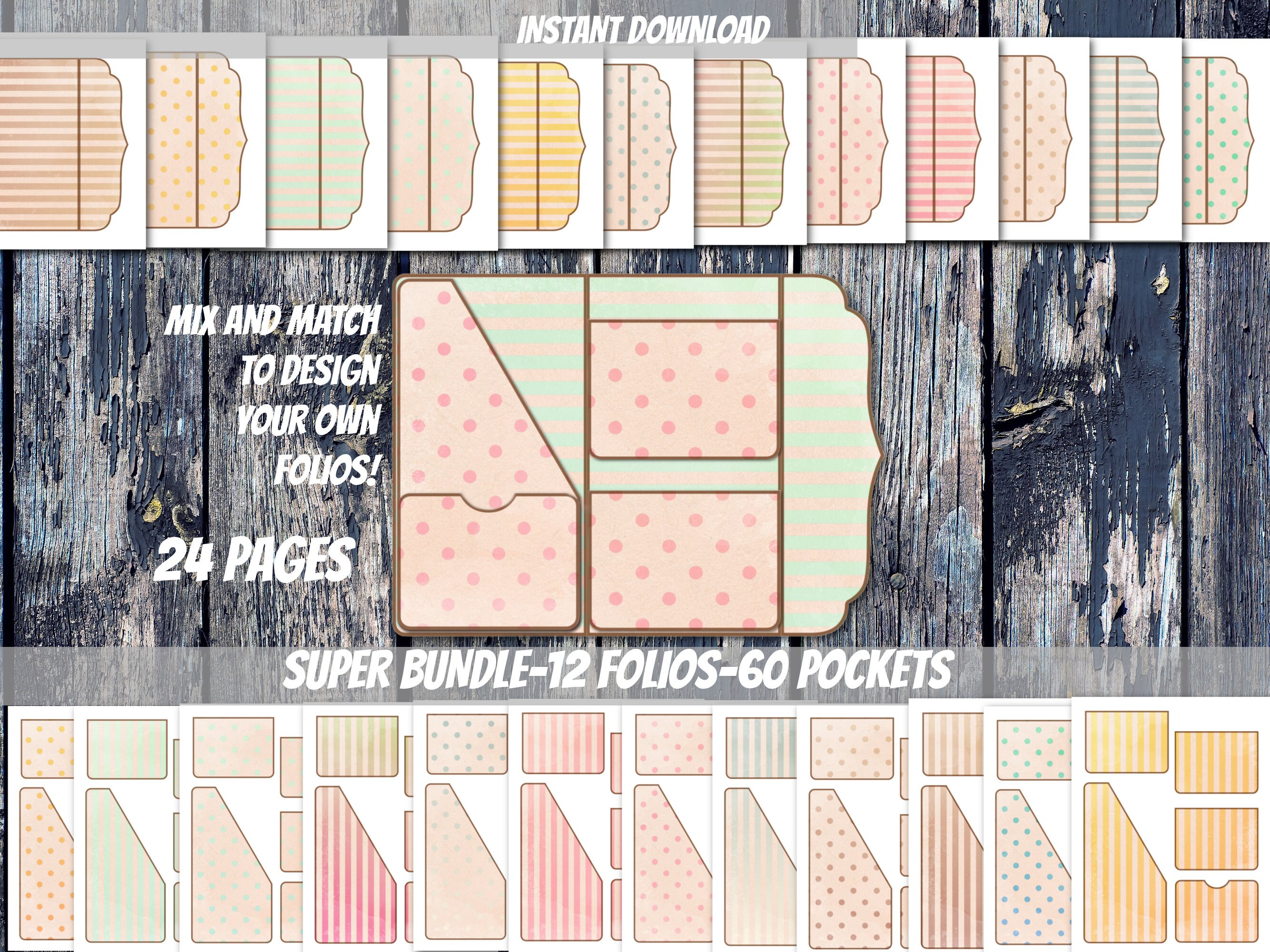 SUPER BUNDLE Printable Vintage Pastel Polka Dot Junk Journal Folio ...