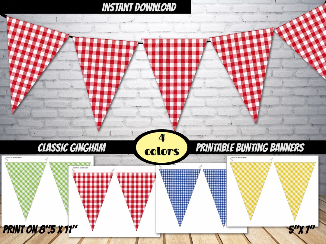 PRINTABLE Gingham Pennant Bunting Banner Digital Download Party Garland
