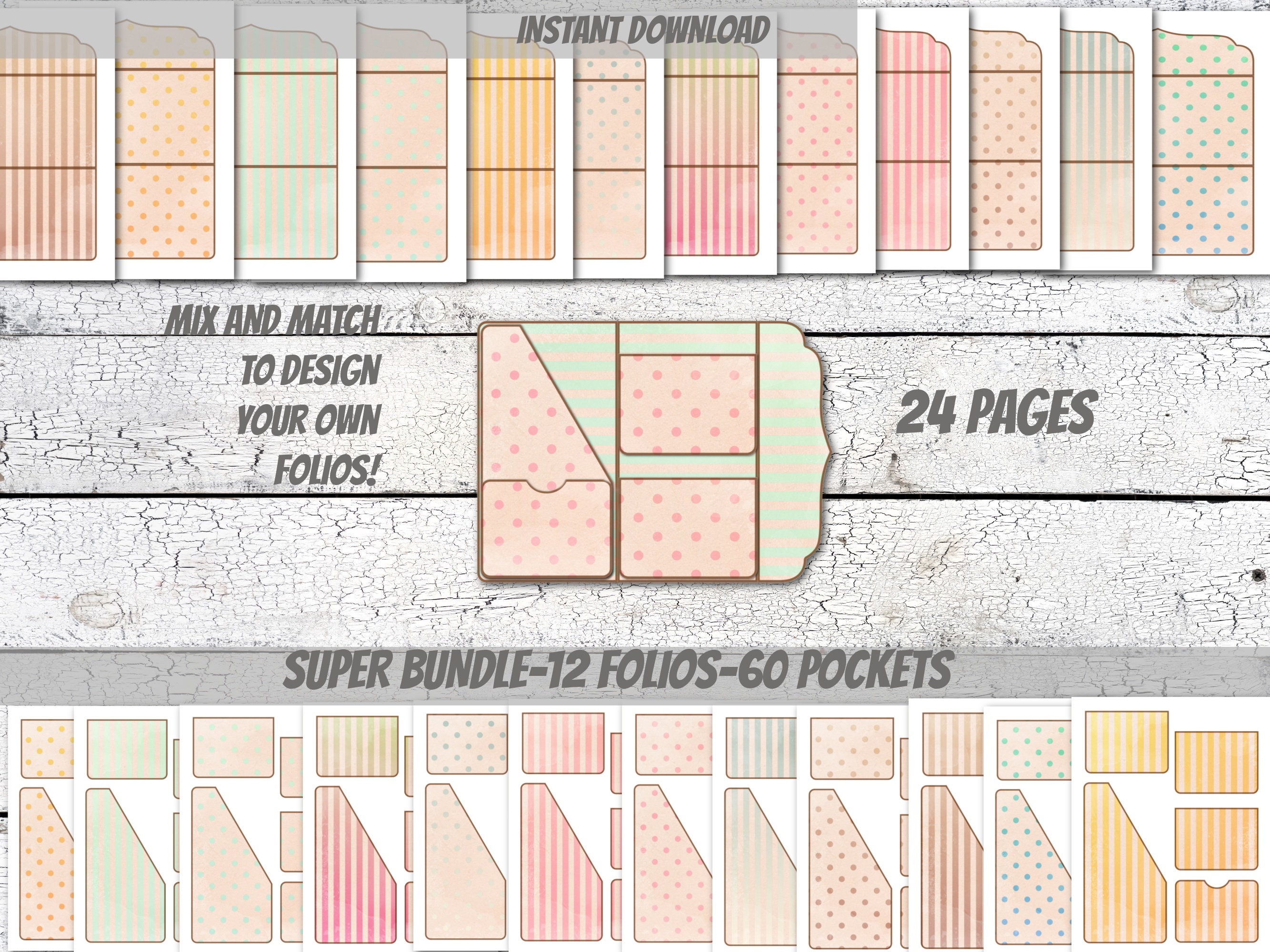 SUPER BUNDLE Printable Vintage Pastel Polka Dot Junk Journal Folio ...