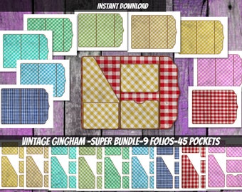 SUPER BUNDLE Printable vintage Folios Grungy gingham junk journal insert DIY kitchen folio kit vintage folder ephemera recipe holder cooking