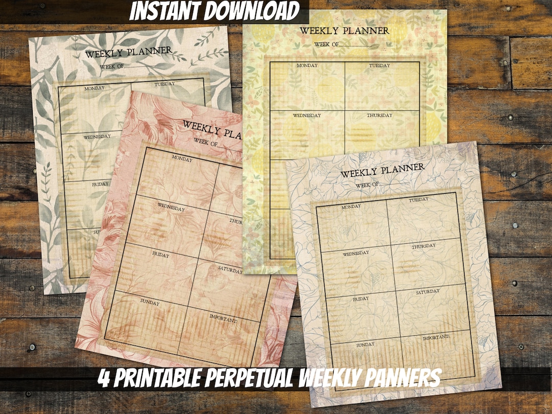 PRINTABLE Vintage Floral Perpetual Weekly Planner Calendar Organization ...