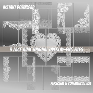 Gray lace OVERLAY for junk journal pages PNG junk journal frames commercial use design your own printable vintage pages frame template
