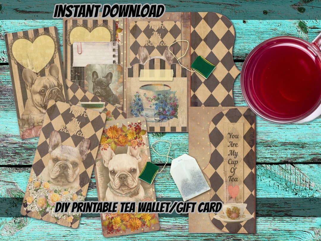 PRINTABLE French Bulldog Tea Wallet DIY Vintage Foldertea Etsy
