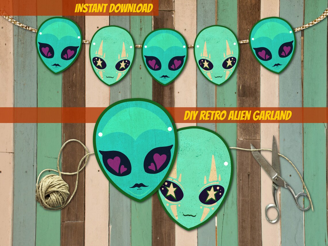 PRINTABLE Alien Garland Digital Download Vintage Aliens Retro Space ...