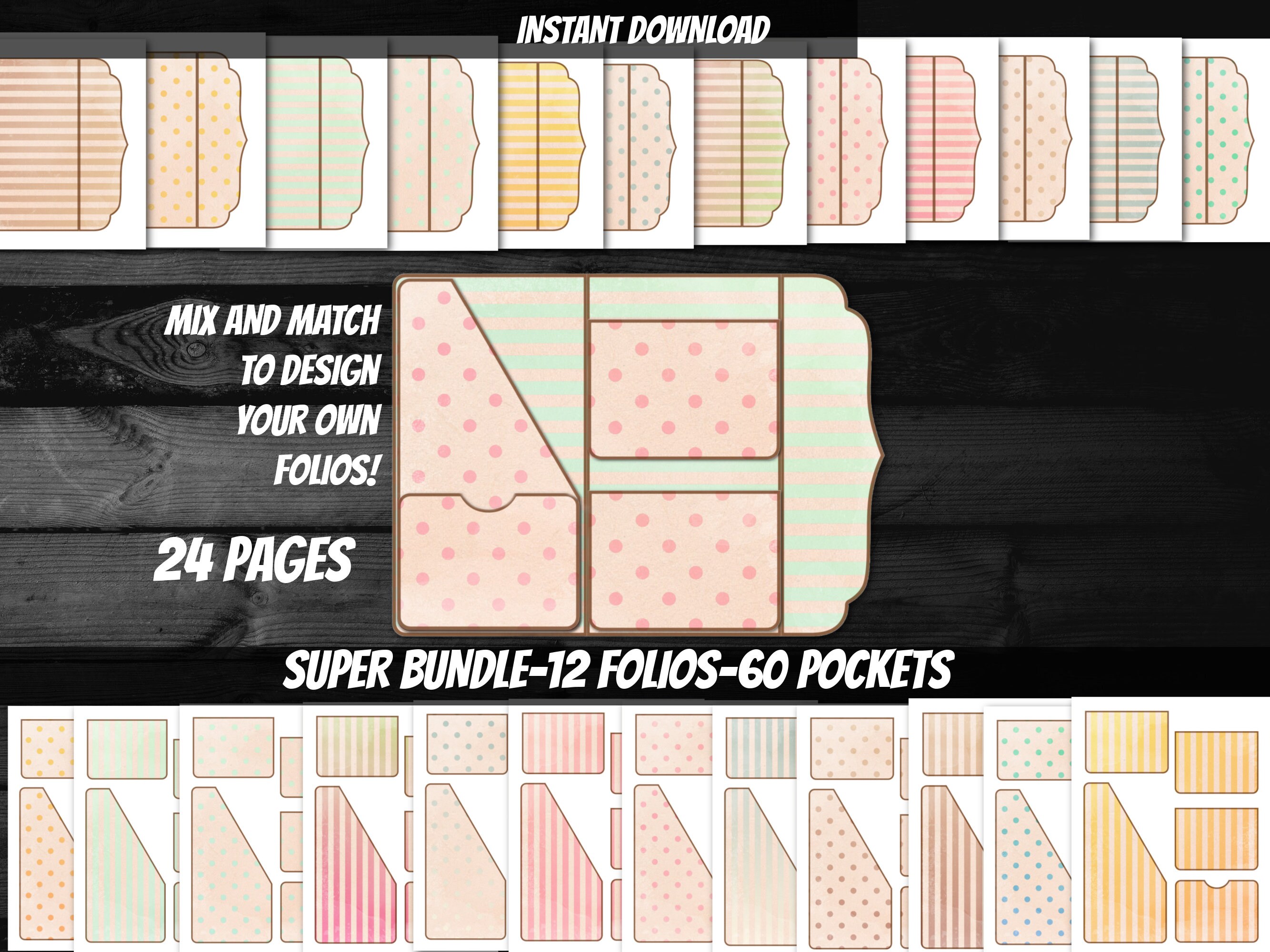 SUPER BUNDLE Printable Vintage Pastel Polka Dot Junk Journal Folio ...