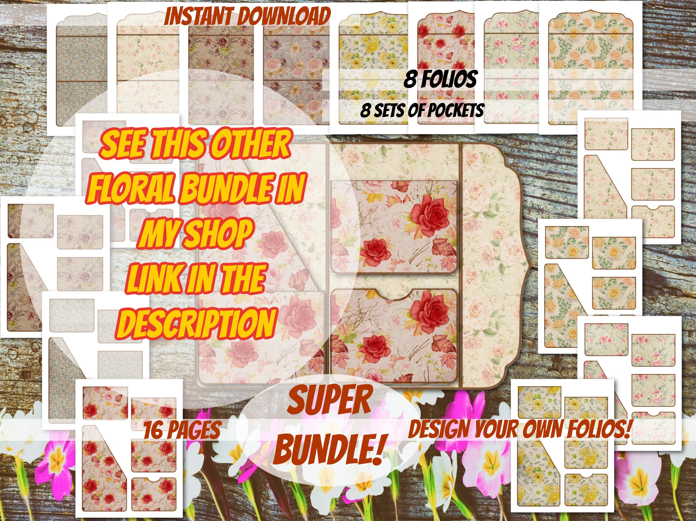 SUPER Bundle-printable Vintage Floral Junk Journal Folio Bundle-flowers ...