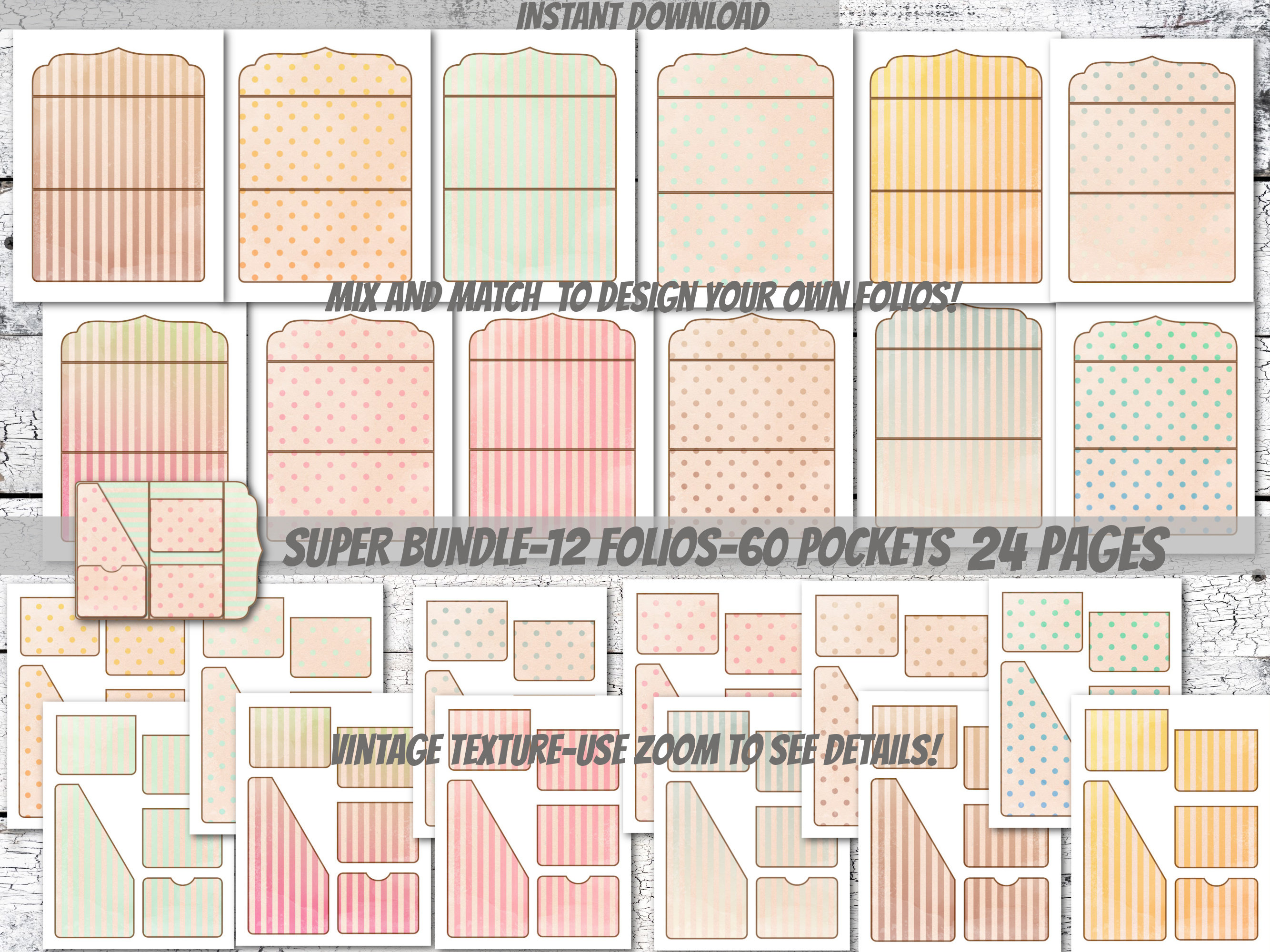 SUPER BUNDLE Printable Vintage Pastel Polka Dot Junk Journal Folio ...