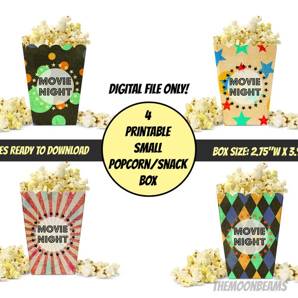 PRINTABLE Small Popcorn box bundle-movie night printable snack box-party printables-party favors-party supplies-Halloween movie party
