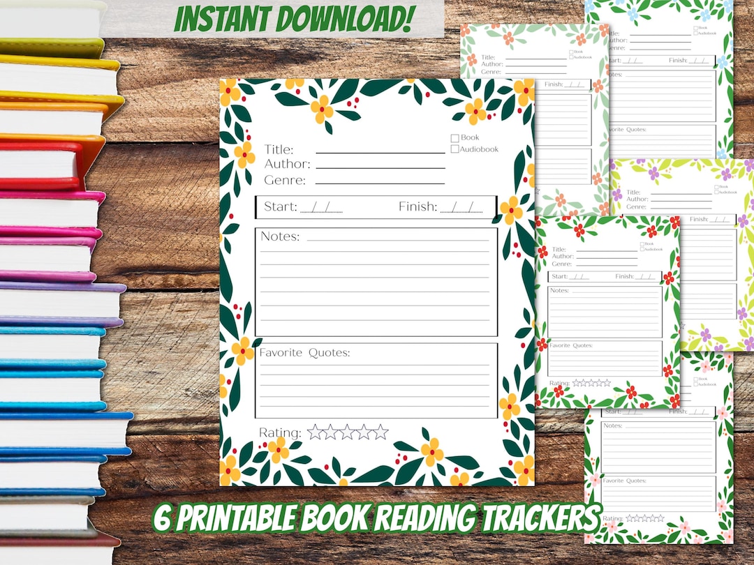 PRINTABLE Reader Tracker Sheet Bundle Floral Book Reading Log Digital ...