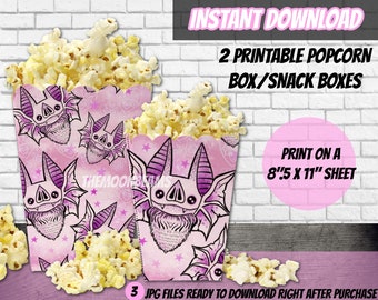 PRINTABLE Popcorn box-movie night-printable snack box-spooky Printables-party printables-pink bat box-party supplies-party favors-download