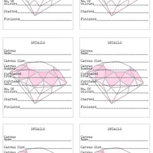 Cartões de informações sobre pintura de diamante