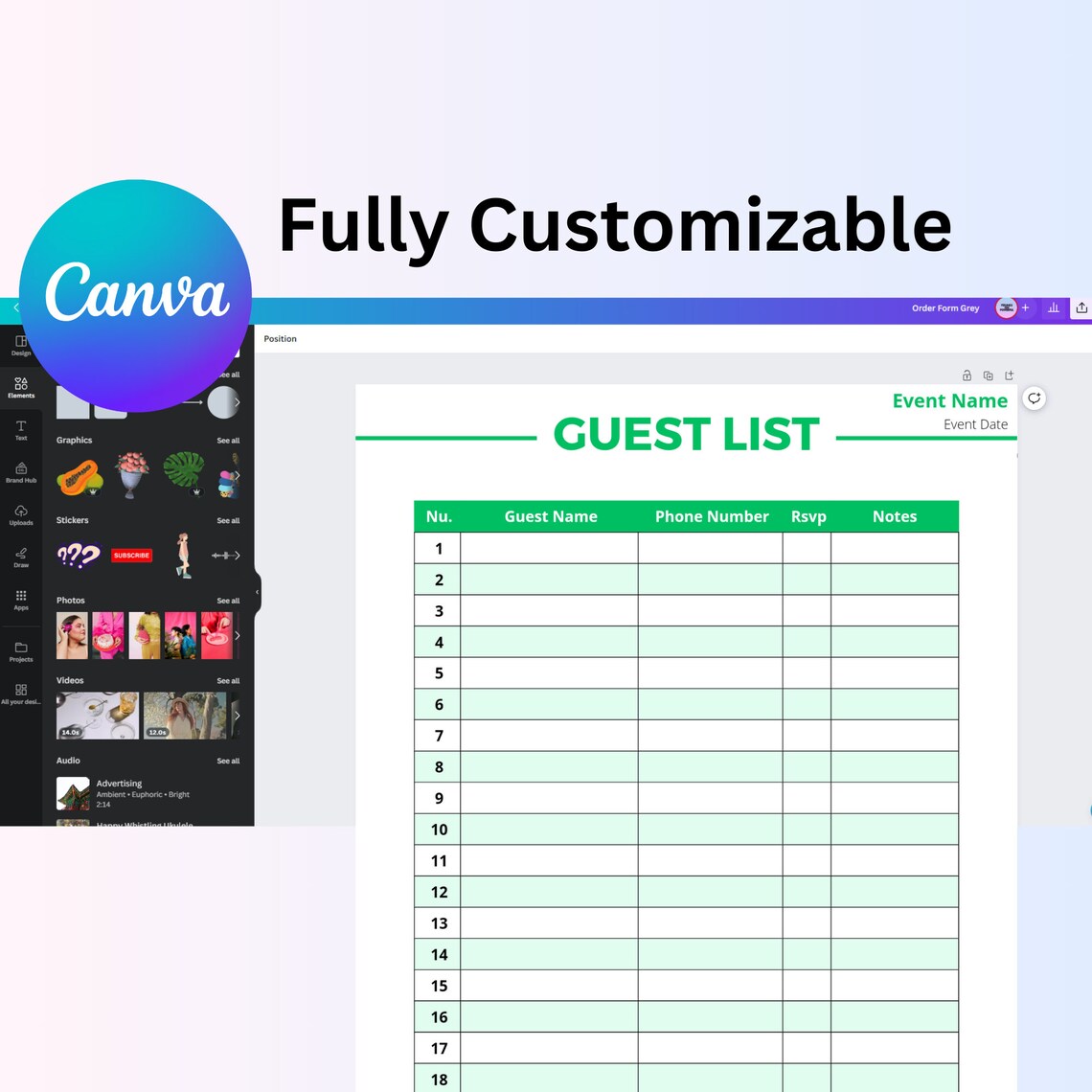 Guest List Template on Canva Editable and Customizable Guest List ...