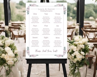 Wedding Seating Chart Template - Editable Canva Template - Wedding Reception Table Seating Chart Template - Design 20