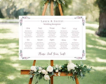 Wedding Seating Chart Template - Editable Canva Template - Wedding Reception Table Seating Chart Template - Design 19