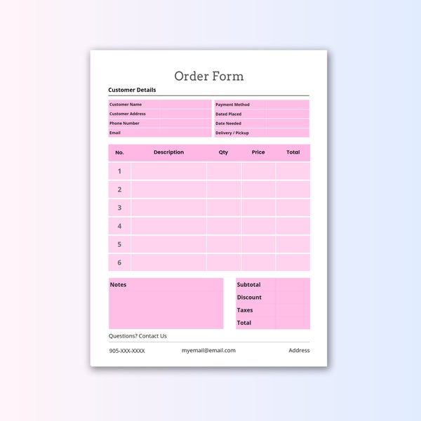 Box Design Order Form Template in Light Pink - Canva - Purchase Form