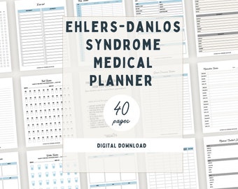 Puede incluir: Una descarga digital de un planificador médico para personas con síndrome de Ehlers-Danlos. El planificador tiene 40 páginas e incluye secciones para el seguimiento de la medicación, el seguimiento de la presión arterial, la ingesta de agua y más.