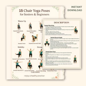 Posturas de yoga en silla imprimibles: ejercicios suaves para personas mayores (Descarga PDF)