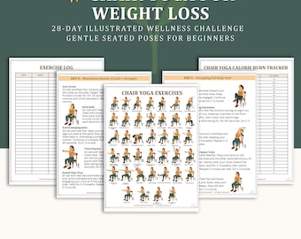 Stoelyoga voor gewichtsverlies 28-daagse uitdaging, vetverbrandingstraining, low-impact fitnessplan voor senioren en beginners, digitale training, pdf