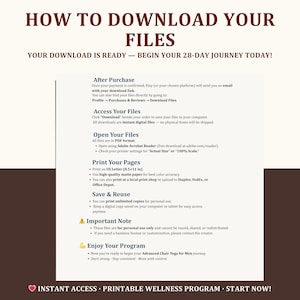 K&ouml;nnte beinhalten: Eine herunterladbare PDF-Anleitung mit Anweisungen zum Herunterladen von Dateien nach dem Kauf. Die Anleitung enth&auml;lt Schritte zum Zugriff, &Ouml;ffnen und Drucken der Dateien sowie wichtige Hinweise zur Verwendung. Der Text ist in Braun und Wei&szlig; gehalten.