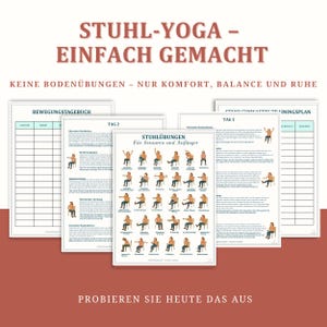 Stuhlyoga zum Abnehmen 28 Tage Trainingsplan, Senioren Fitness & Anfänger Yoga, Workout, Low Impact bungen-poster, Digitaler Planer pdf afbeelding 2
