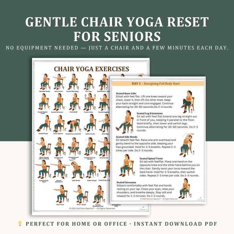 Chair Yoga for Weight Loss 28 Day Challenge, Fat Burning Workout, Low Impact Fitness Plan for Seniors & Beginners, Digital Workout PDF image 3