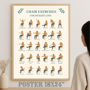 Chair Yoga Exercises Poster for Seniors: Seated Workout Routine (18x24” Printable Wall Art