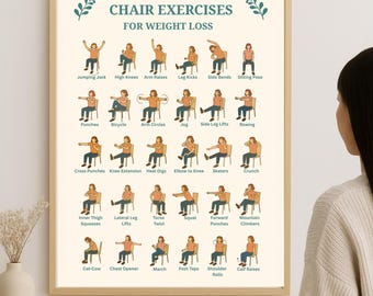 Chair Yoga Exercises Poster for Seniors: Seated Workout Routine (18x24” Printable Wall Art