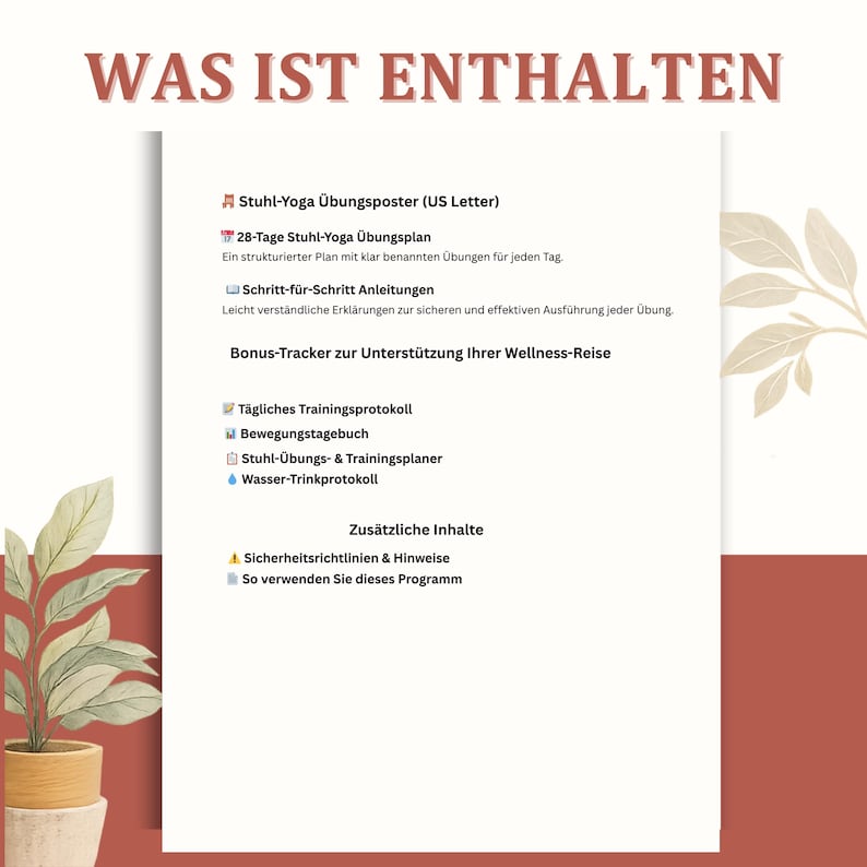 Stuhlyoga zum Abnehmen 28 Tage Trainingsplan, Senioren Fitness & Anfänger Yoga, Workout, Low Impact bungen-poster, Digitaler Planer pdf afbeelding 10