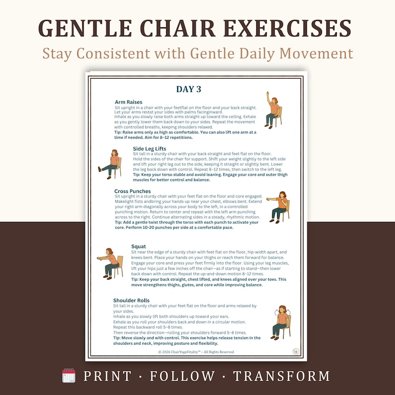 28 Day Chair Yoga Weight Loss Challenge - 7 Day Weekly Seated Workout for Seniors - 4 Week Fat Burn Plan - Mobility & Vitality Fitness PDF image 4