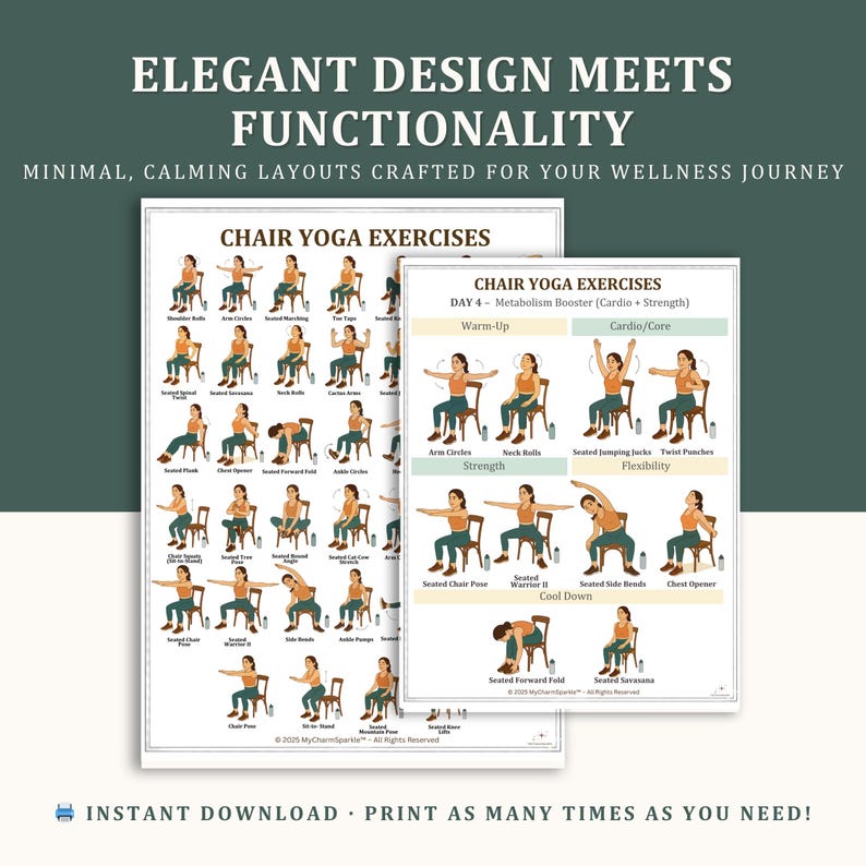 Chair Yoga for Weight Loss 28 Day Challenge, Fat Burning Workout, Low Impact Fitness Plan for Seniors & Beginners, Digital Workout PDF image 2
