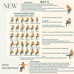 Yoga en silla para personas mayores y principiantes (imprimible): programa de ejercicios de 28 días, paquete de bienestar, guía de entrenamiento, rastreador para principiantes, fitness