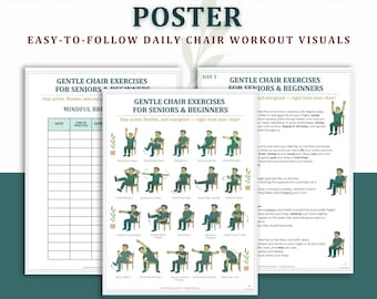 28-daagse stoeloefeningen voor senioren Trainingsplan, zittende kracht- en mobiliteitsuitdaging, dagelijkse routine met weinig impact, digitale download-pdf