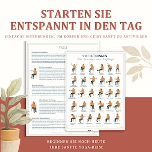 Stuhlyoga zum Abnehmen 28 Tage Trainingsplan, Senioren Fitness & Anfänger Yoga, Workout, Low Impact bungen-poster, Digitaler Planer pdf afbeelding 1