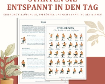 Stuhlyoga zum Abnehmen Plan de entrenamiento de 28 días, Fitness para personas mayores y Yoga adicional, Entrenamiento, Póster de bajo impacto, Planificador digital PDF