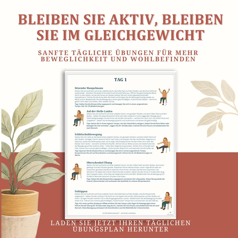 Stuhlyoga zum Abnehmen 28 Tage Trainingsplan, Senioren Fitness & Anfänger Yoga, Workout, Low Impact bungen-poster, Digitaler Planer pdf afbeelding 3